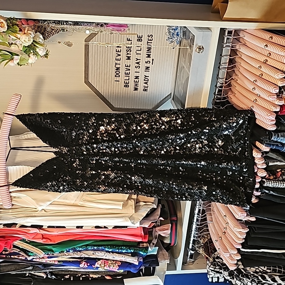 Black sequin dress with tie back detail